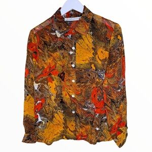 ILYSE HART LTD Vintage Button Down Shirt With Long Sleeves Brown Size Small